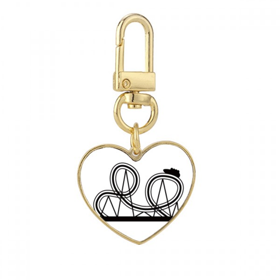 Black Roller Coaster Amusement Park Outline Gold Heart Keychain Metal Keyring Holder