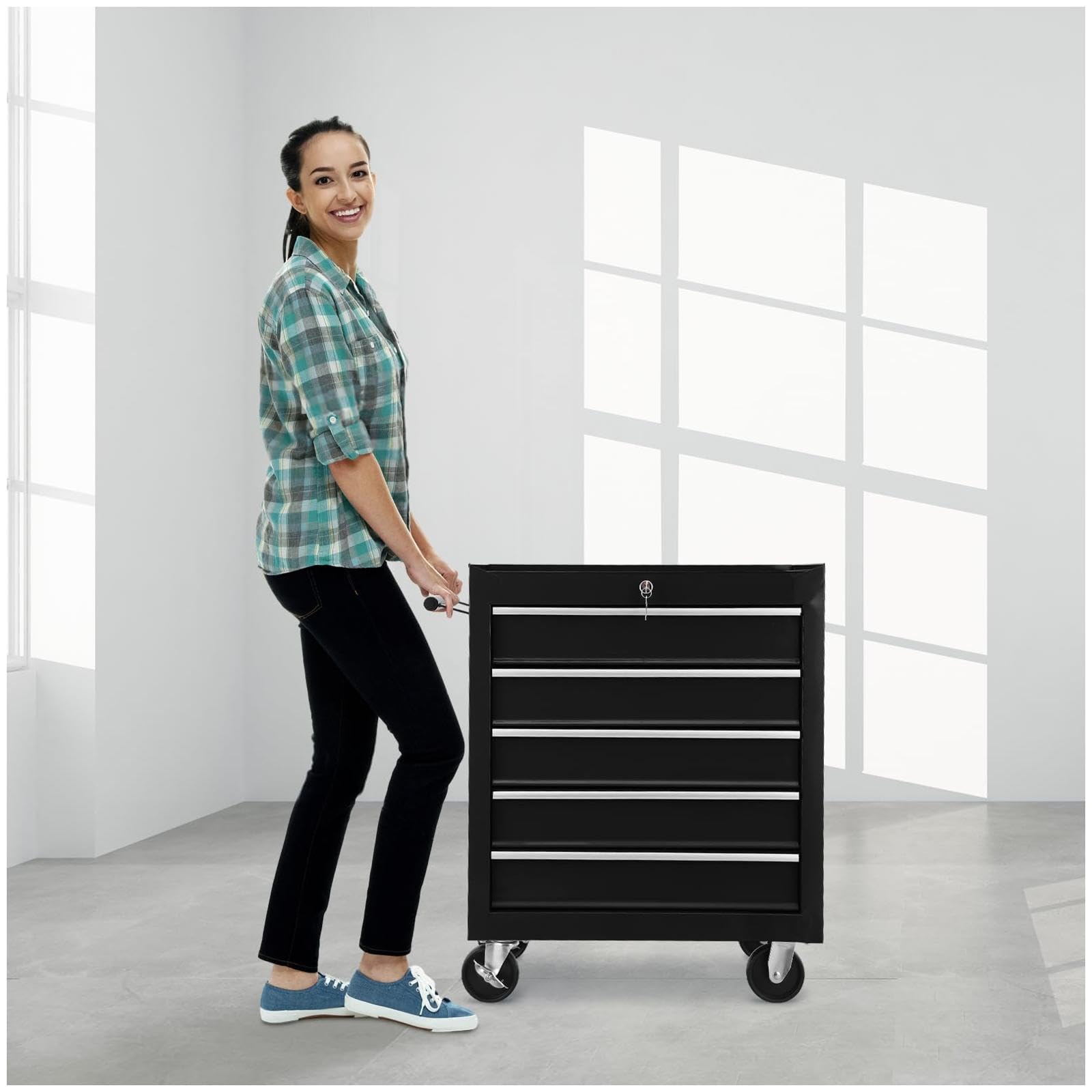 "Black Rolling 5Drawer Tool Chest onwith Locking Toolboxes for Garage