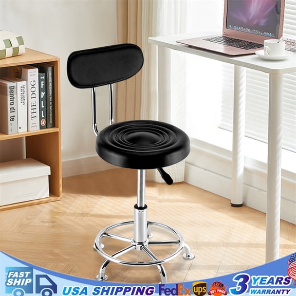 Black Rolling Adjustable Swivel Round Stool Tattoo Facial Spa Salon Chair w/Back