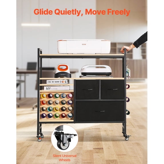 Black Rolling Craft Table with 20 Vinyl Organizers & 3 Storage Drawers