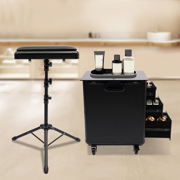 Black Rolling Makeup Case 4 Wheels Travel Cases Makeup Case+Combination Lock