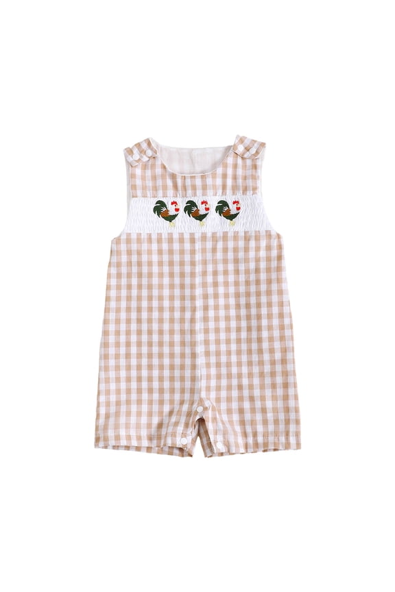 Black Romper Girls Newborn Baby Boy Summer Clothes Mallard Duck Embroidery Bubble Romper Plaid Sleeveless Bodysuit Hunting Outfit One-piece Sleeper Romper Pjs