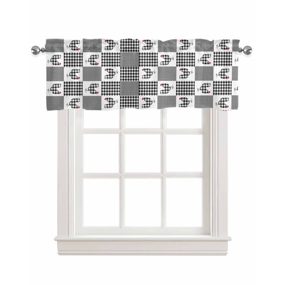 Black Rooster Linen Curtain Valance for Bedroom/Bathroom/Kitchen/Living/Dining Room Window,Farm Animal Farmhoue Chick Spring Summer Checkered Pocket Topper Drapes Decorative Cafe Drapery 42"x18"