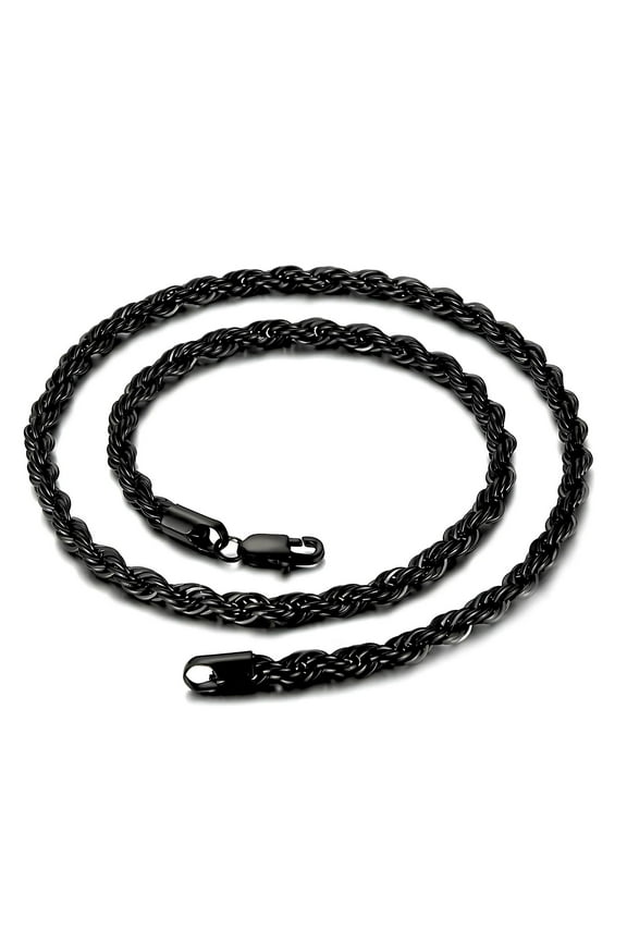 Black Rope Chain For Women or Men 20" Length 4mm Width Lobster Clasp Ginger Lyne Collection