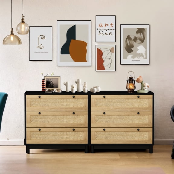 Black Rope Woven 3-Drawer Dresser / Spacious and Simple Sorting