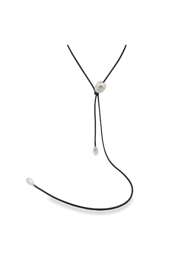 Black Rope with Pearl Charms Lariat Necklace