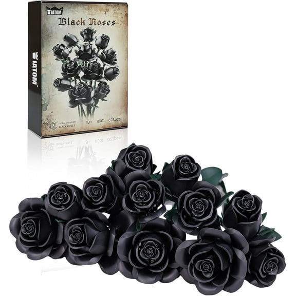 Black Rose Building Blocks 585 PCS Botanical Collection, Ideal for Halloween & Gothic Decor