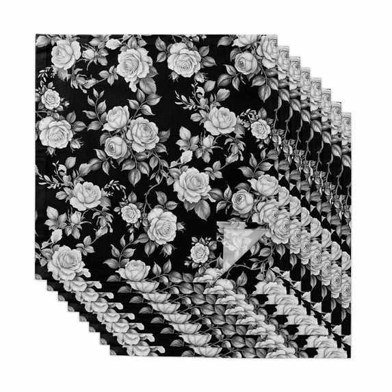 Black Rose Cloth Napkins, Vintage Pastoral Botanical Floral Leaves Vines Washable and Reusable Dinner Napkins Set of 8, Table Napkin for Kitchen Party Birthday Wedding Hotel Housewarming 20"x20"