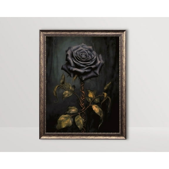 Black Rose, Dark Gothic Art Poster, Moody Vintage, Dark Victorian Coquette Room Decor, Goth Wall Art, Cottagecore Aesthetic Home Decor, 12x18 UNFRAMED
