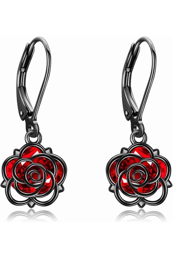 Black Rose Earrings 925 Sterling Silver Gothic Rose Flower Dangle Earrings Gothic Jewelry Gift for Women (Dangle Black)