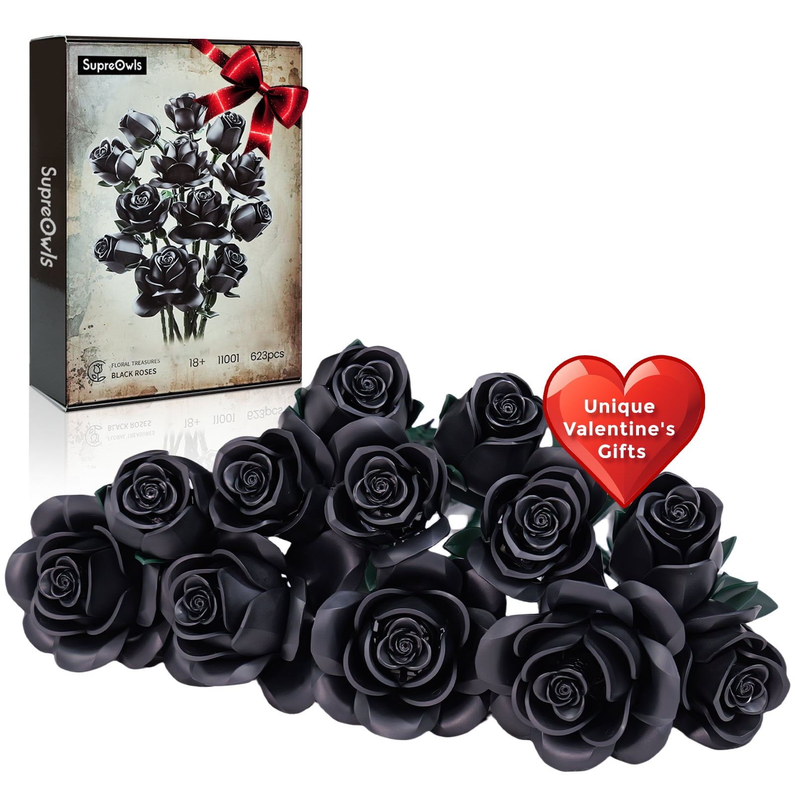 Black Rose Flower Bouquet Building Set Artificial 