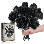 Black Rose Flower Bouquet Building Set Artificial Plant Compatible with Lego,Fake Flowers for Home Gothic Decorations Halloween Gifts for Families 608pcs