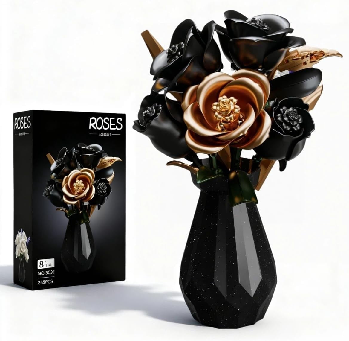 Black Rose Flower Building Blocks with Vase Set for Adults, Flower ...
