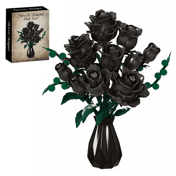 Black Rose Flower Building Set Compatible with Lego Flowers Decor Gift for Adults 443 Pcs