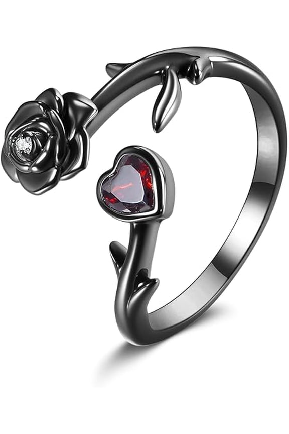 Black Rose Flower Ring 925 Sterling Silver Goth Black Rose Jewelry Gift for Women (8)