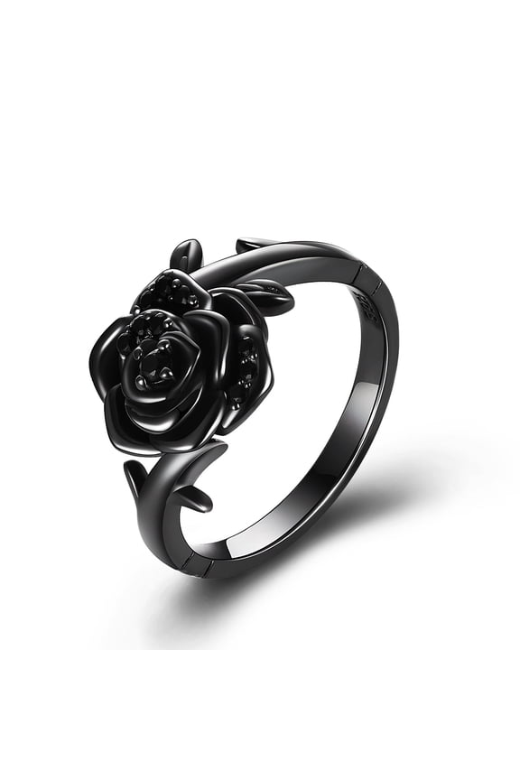 Black Rose Flower Ring Sterling Silver Goth Black Rose Jewelry Gift for Women