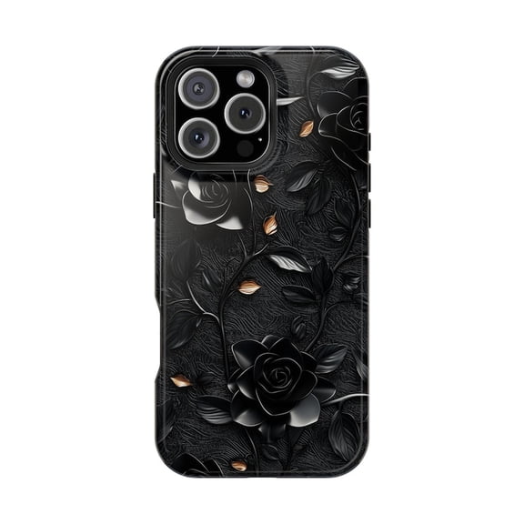 Black Rose Flower Vines Gothic Dark Floral Artwork Phone Case for 11 12 13 14 15 16 17 Pro Max