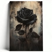 Black Rose Framed Canvas Wall Art - Moody Gothic Floral Oil Painting, Vintage Distressed Flower Print, Dark Aesthetic Decor For Living Room, Bedroom, Home Office 12*18inch30*45cm
