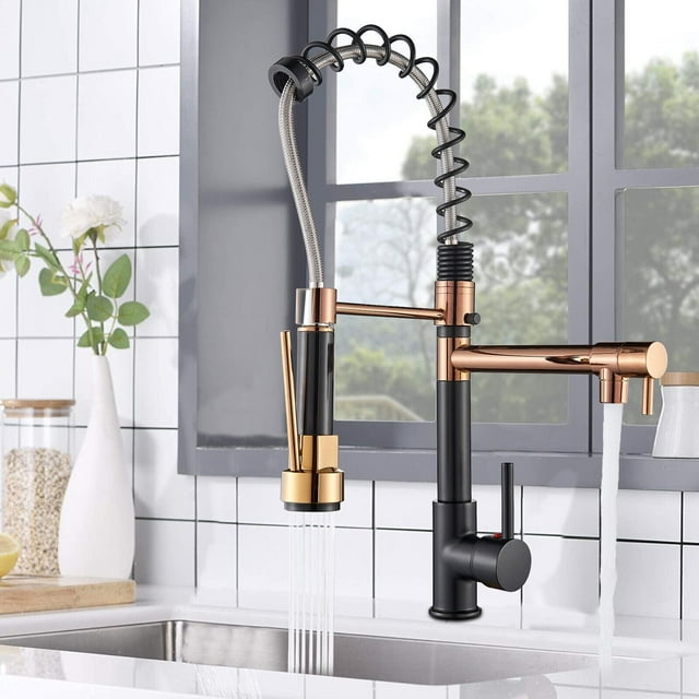 Black Rose Gold Kitchen Faucet Pull Down Sprayer Swivel Single Handle