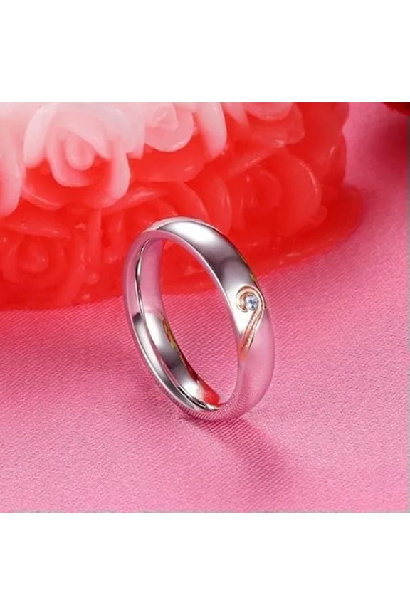 Black/Rose Gold Love Heart Stainless Steel Couple Rings Promised Engagement Band