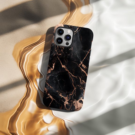 Black Rose Gold Marble Phone Case Natural Stone Style Abstract Art Cover Fits iPhone Samsung Galaxy Pixel