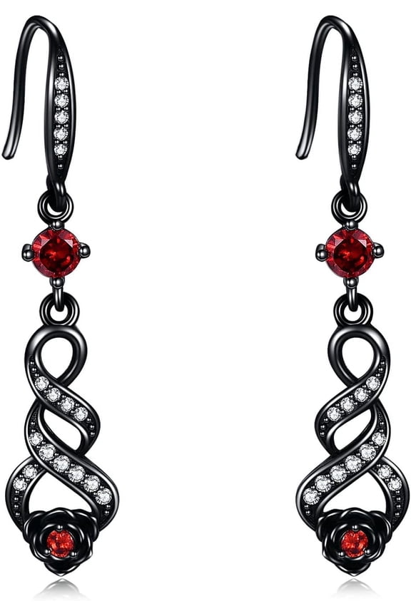 Black Rose Infinity Dangle Earrings - Sterling Silver Jewelry Gifts for Women