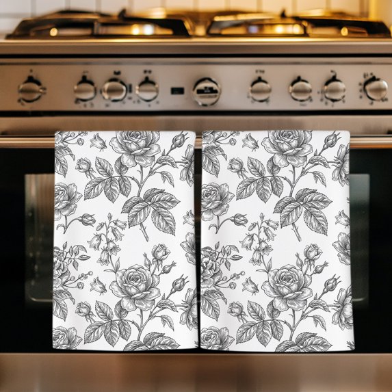Black Rose Kitchen Towels Set of 4, Rustic Vintage Botanical Floral Watercolor Absorbent Dish Towels for Kitchen, Microfiber Hand Towel, Quick Drying Tea Towel for Cleaning Decorative Dishcloths