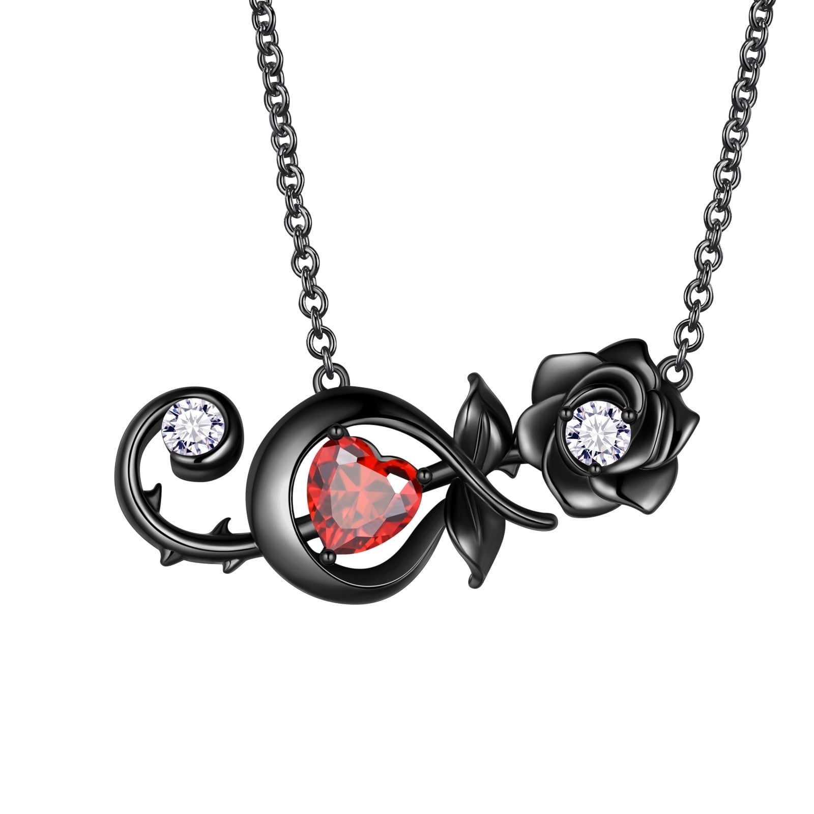 Clef Notes With Roses Black Rose Necklace 3D Vivid Rose Flower Treble Clef Music Note Pendant ...