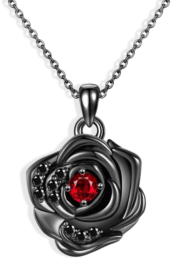 Black Rose Necklace 925 Sterling Silver Goth Black Rose Pendant Necklace Cubic Zirconia Gothic Jewelry Gift For Women Female Halloween Gifts