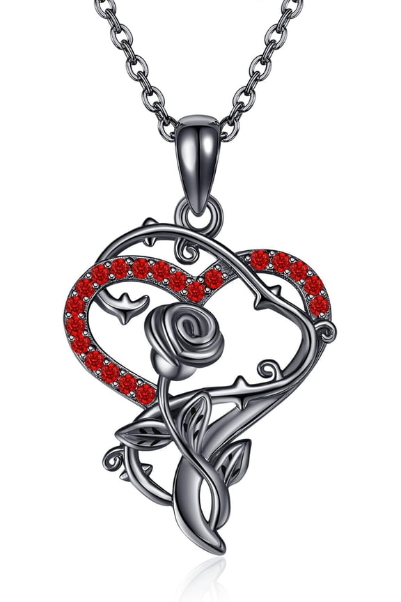 Black Rose Necklace S925 Sterling Silver Heart Rose Flower Pendant Necklaces Goth Jewelry Gifts for Women