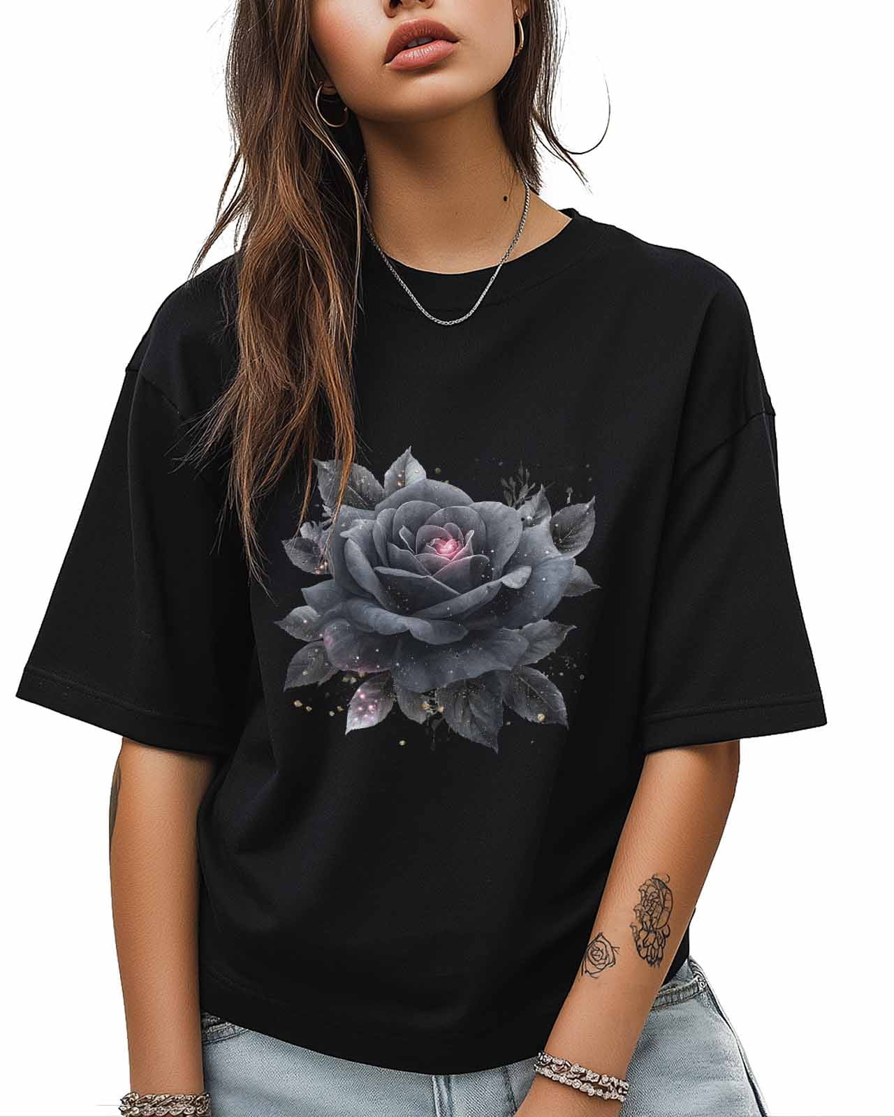 Black Rose T Shirts for Women Short Sleeve Cotton Crewneck TShirt — free download
