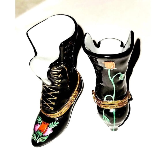 Black Rose Boot for Collectors Limoges Box Porcelain Figurine