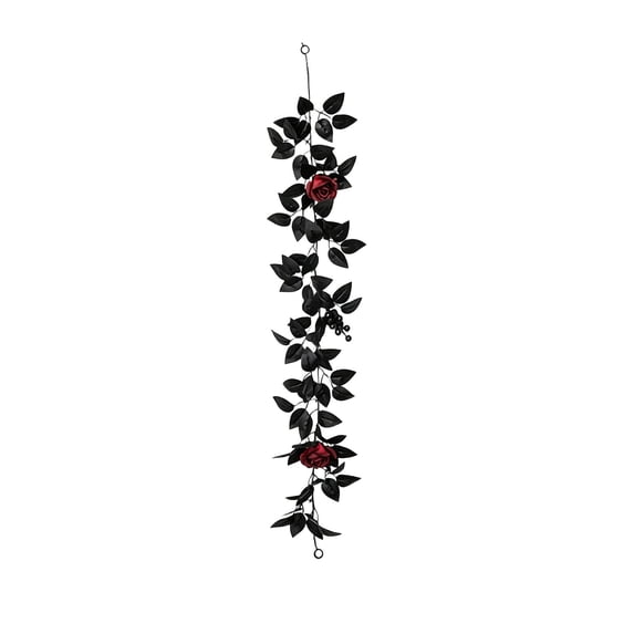 Black Rose Vines, Black Plastic Halloween Wedding Arch Decor, Artificial Rose Leaf Garland for Indoor Outdoor Floral Arrangement Display, 39.4in