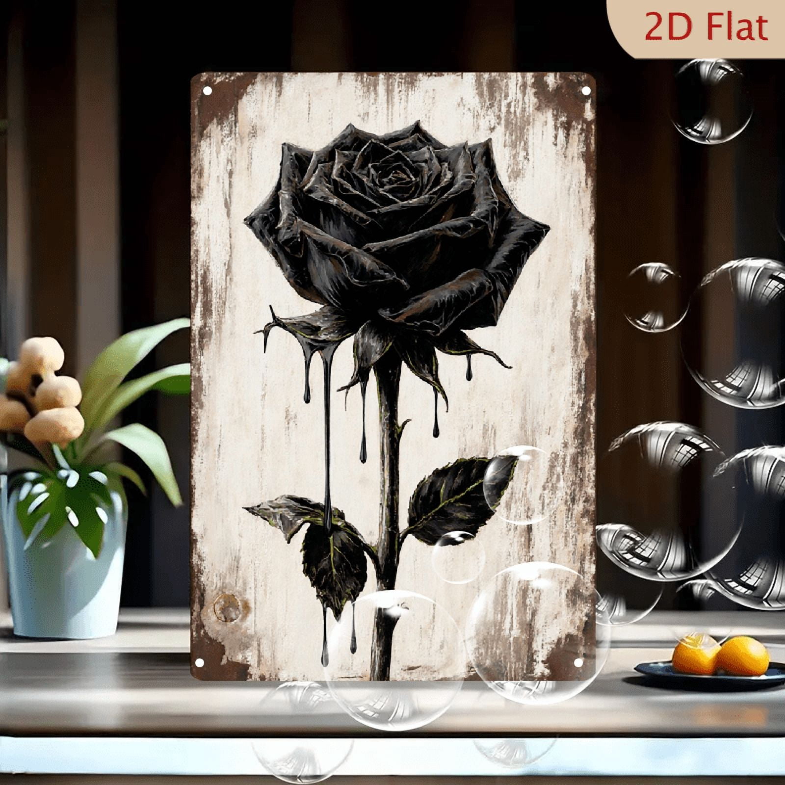 Black Rose Wall Art 8x12 Inches Metal Tin Sign, Gothic Melancholic ...