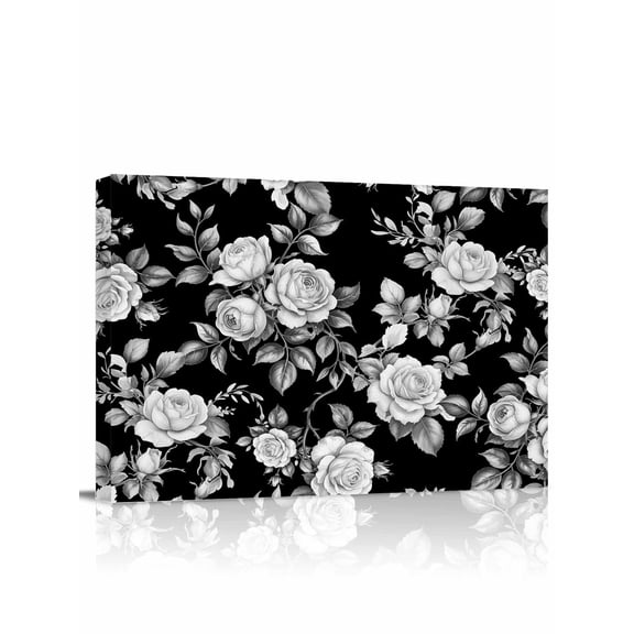 Black Rose Wall Art for Living Room,Canvas Picture Wall Decor for Bathroom Bedroom,Vintage Pastoral Botanical Floral Leaves Vines Painting Artwork for Office Kitchen Hallway Dining Room Decor 12"x16"