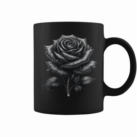 Black Rose With Silver Sparkes Coffee Mugs