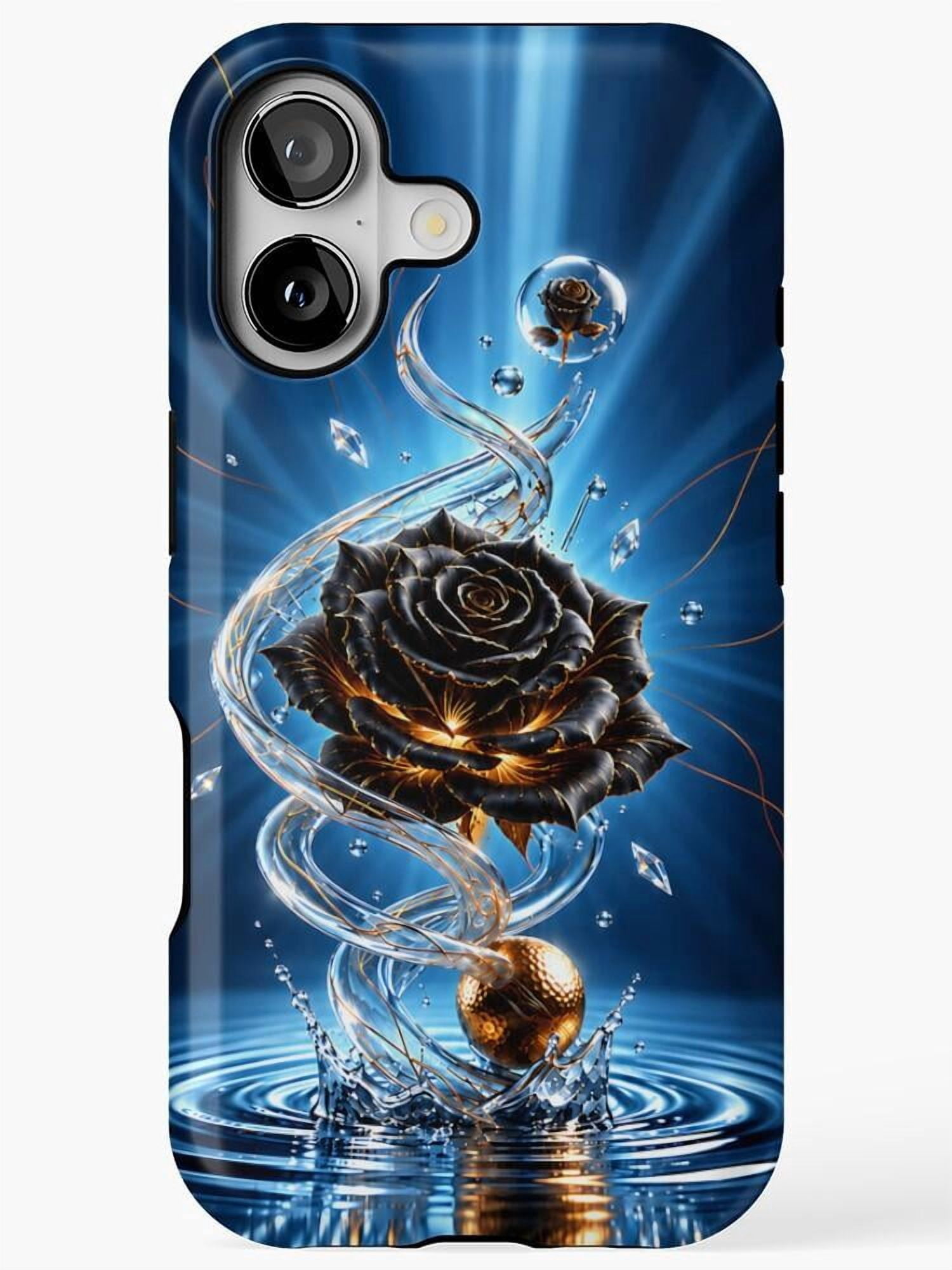 Black Rose and Spiraling Water Blue Tough Case for Apple iPhone ...