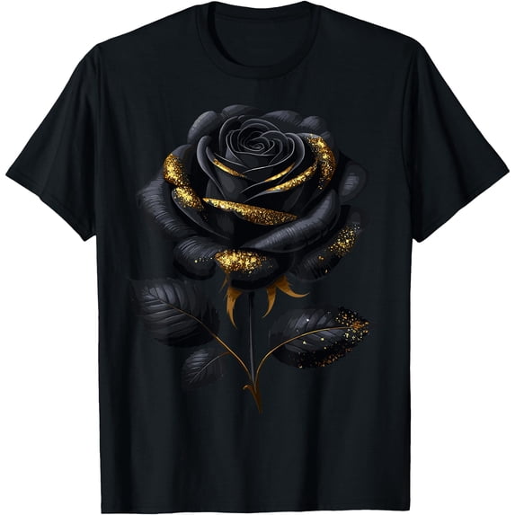 Goldish Roses Black Rose with Golden Sparkes T-Shirt - Walmart.com