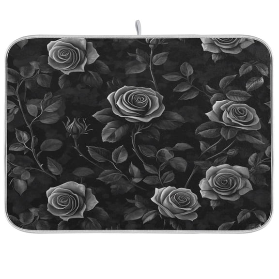 Black RoseKitchen Drying Mat Heat Resistant Drainage with Non-Slip Rubber Backing Hides Stains Super Absorbent Easy to Clean 1824in