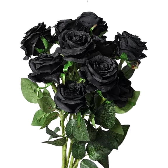 Black Roses, 12 Blacks Artificials Flowers, Black Roses Artificial Flowers for Home Decor, Party Decorations, Artificial Roses with Realistic Design
