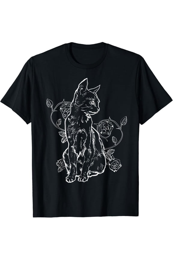 Black Roses Aesthetic Nu Goth Teen Goth Cat T-Shirt