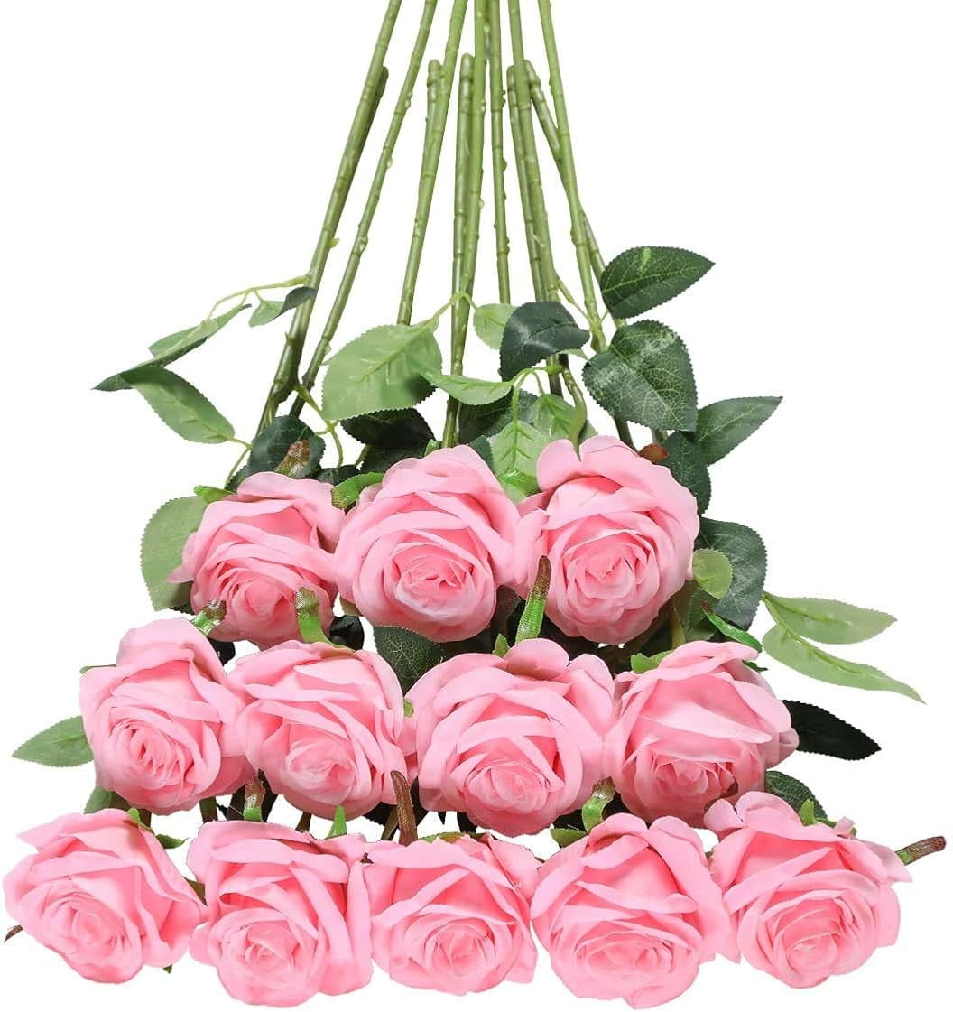 39 Roses Stems Fake Rose Tifuly Champagne Pink Roses Artificial Flowers - 12 Pcs Long ...