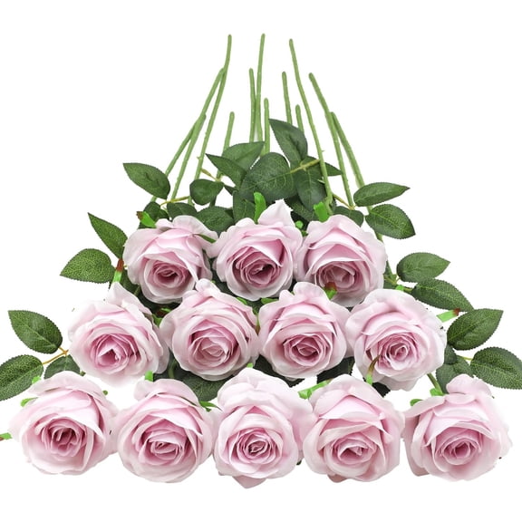 Burgundy Roses Artificial Flower, 12Pcs Realistic Long Single Stem Fake Silk Red Roses Bouquet for Party Home Wedding Centerpiece Hotel Office Halloween Decor