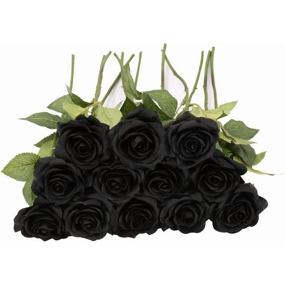 Black Roses Artificial Flowers Artificial Roses Real Touch Black Fake Silk Rose Flowers Floral Arrangement Faux Roses for Home Wedding Party Shop Garden Bridal Decorations DIY (Black)