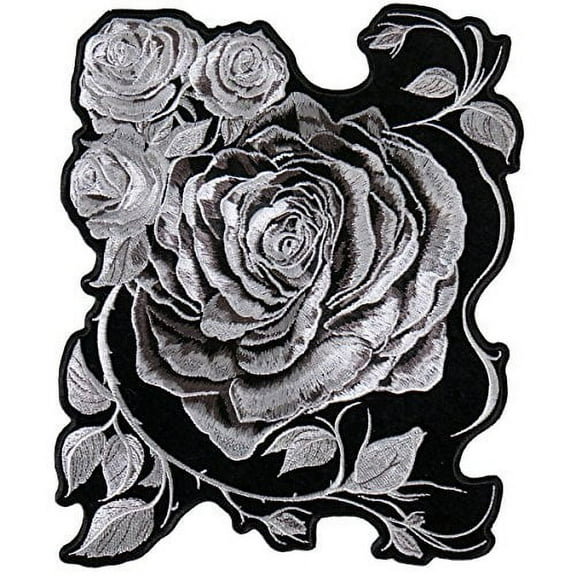 Black Roses, Exceptional Quality Iron-on/Saw-on, Heat Sealed Backing Rayon Patch - 7"x9"