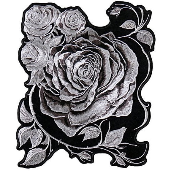 Black Roses, Exceptional Quality Iron-on/Saw-on, Heat Sealed Backing Rayon Patch - 7"x9"