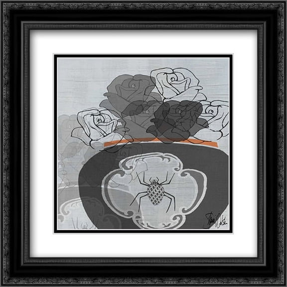 Black Roses I 2x Matted 20x20 Black Ornate Framed Art Print by Welsh, Shanni