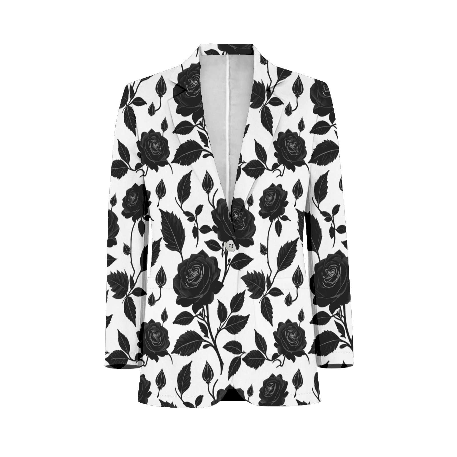 Black Roses Pattern On White Mens Suits Shawl Collar Slim Fit Suit Mens ...