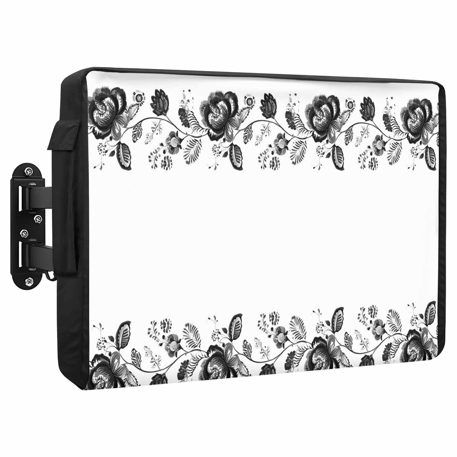 Black Roses Waterproof Outdoor TV Cover, Botanical Floral Leaf Vintage ...