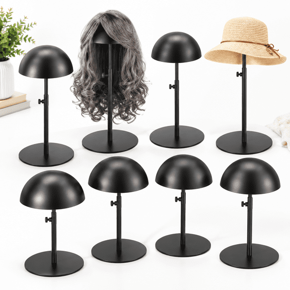 Black Round Base 4-Pack Metal Adjustable Hat & Wig Display Stand